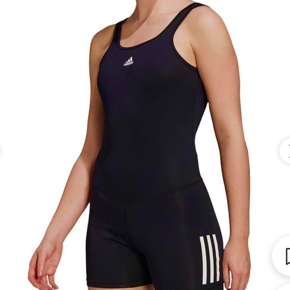 Adidas Women's Black Jumpsuit with White Stripes